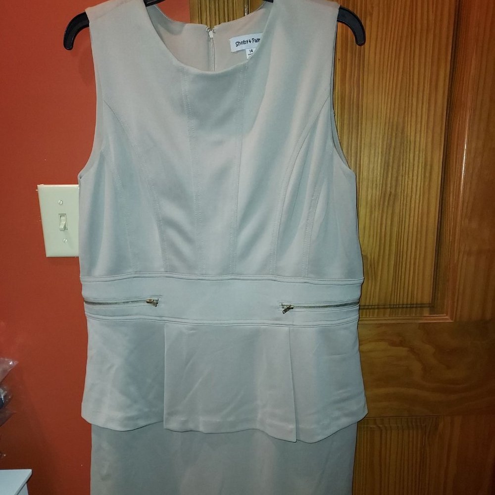 NWOT Shelby & Palmer Cobalt Tan Sleeveless Peplum Dress Size 14